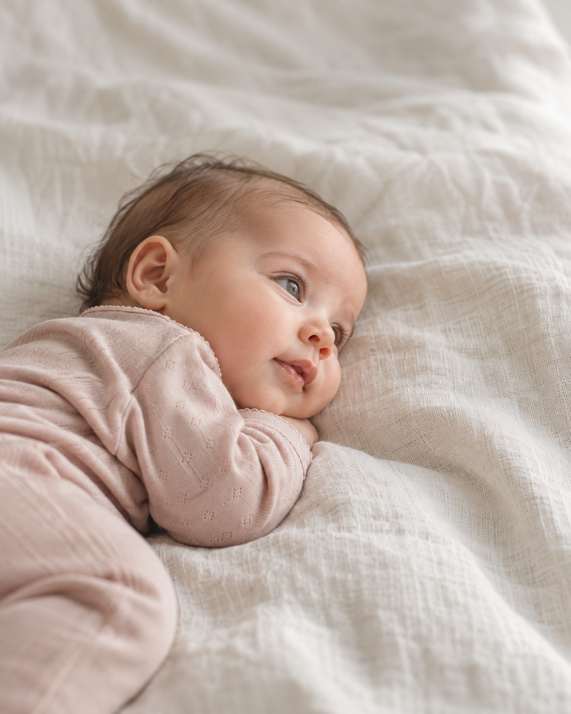 Calm baby resting on a soft blanket